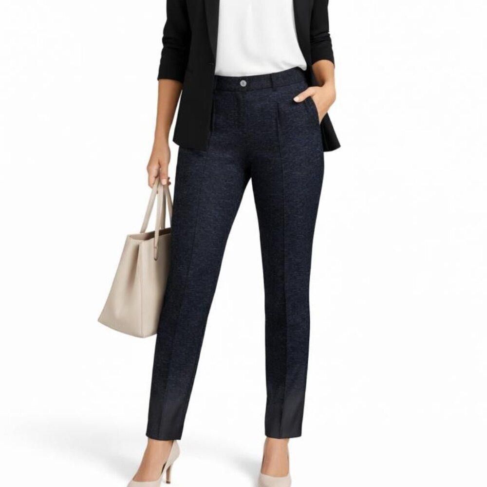 H&M Black and Navy blue Cotton Ankle Crop Front Slit Pants
